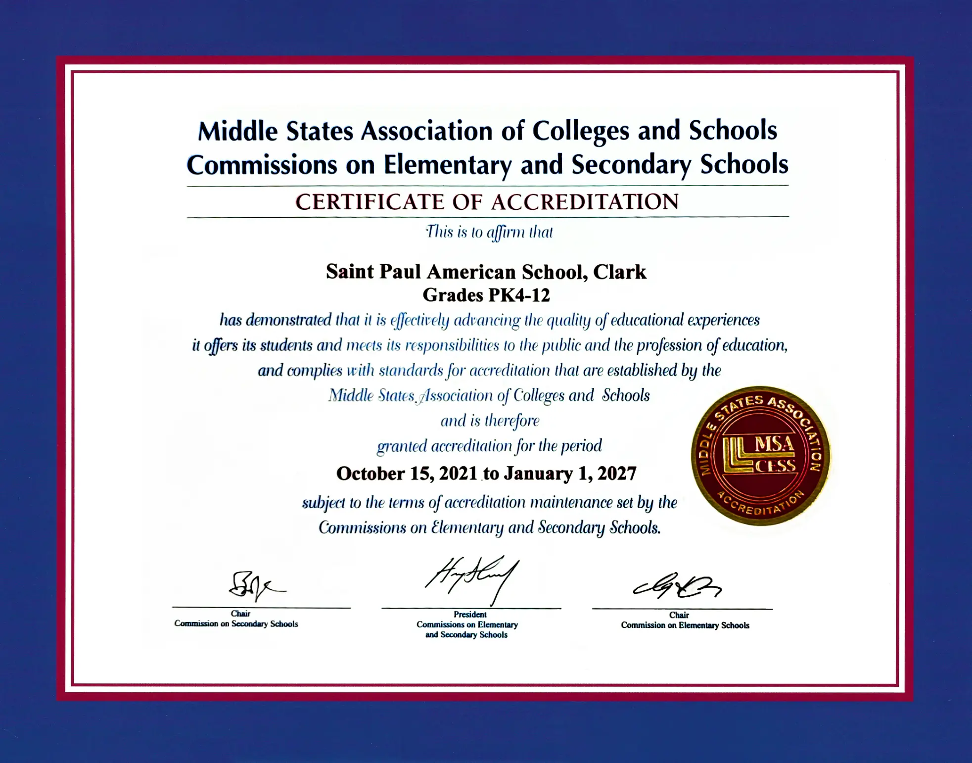 MSA Certificate